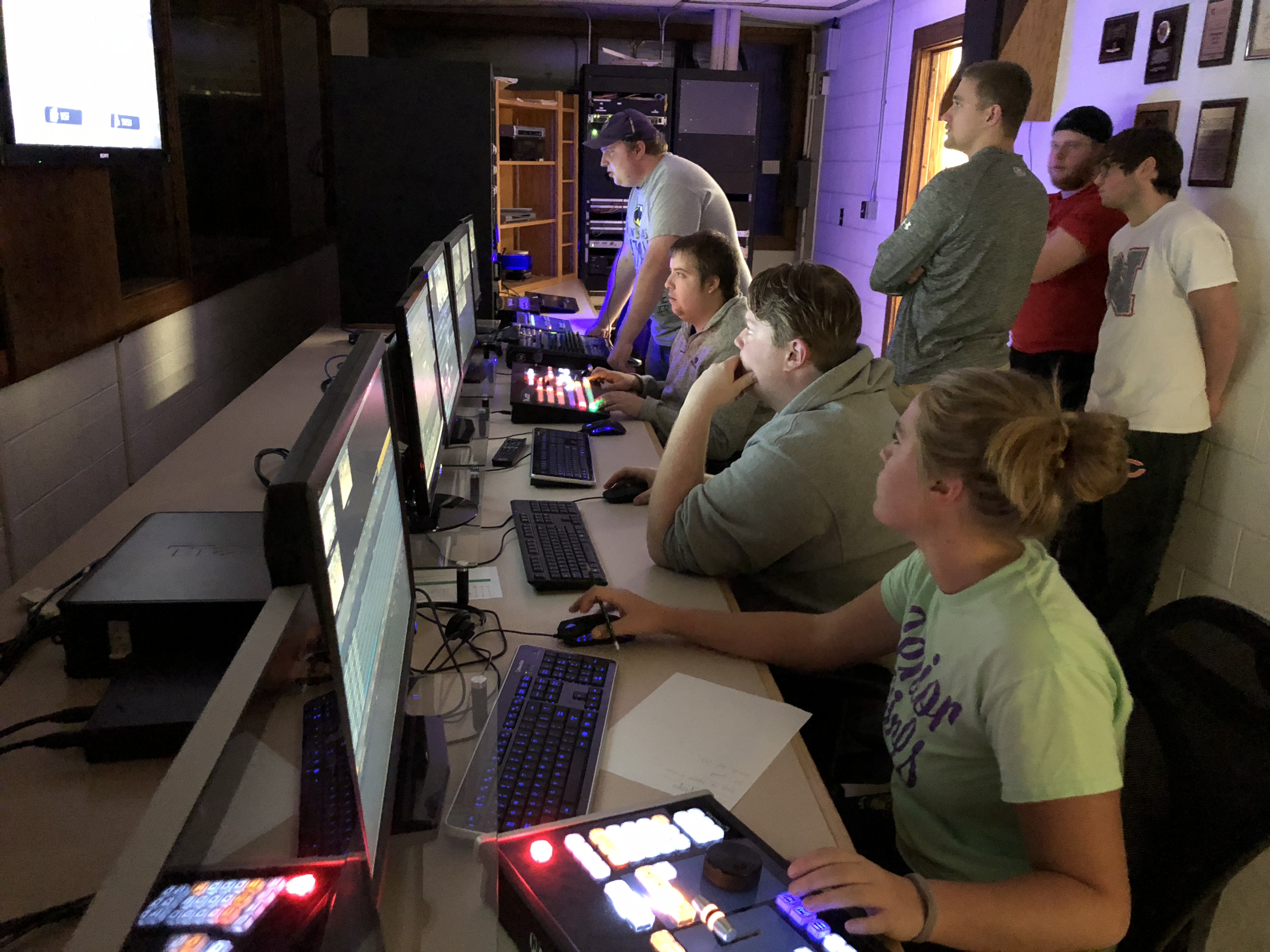 Nick Dahloff directing the Oct. 31, 2017 volleyball production from the control room